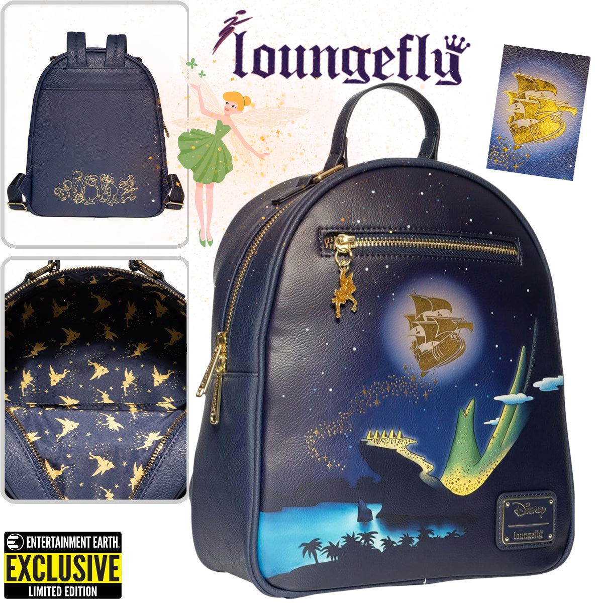 Loungefly™ Disney™ Peter Pan™ Tinkerbell™ Flying Jolly Roger Mini-Backpack - Entertainment Earth Exclusive