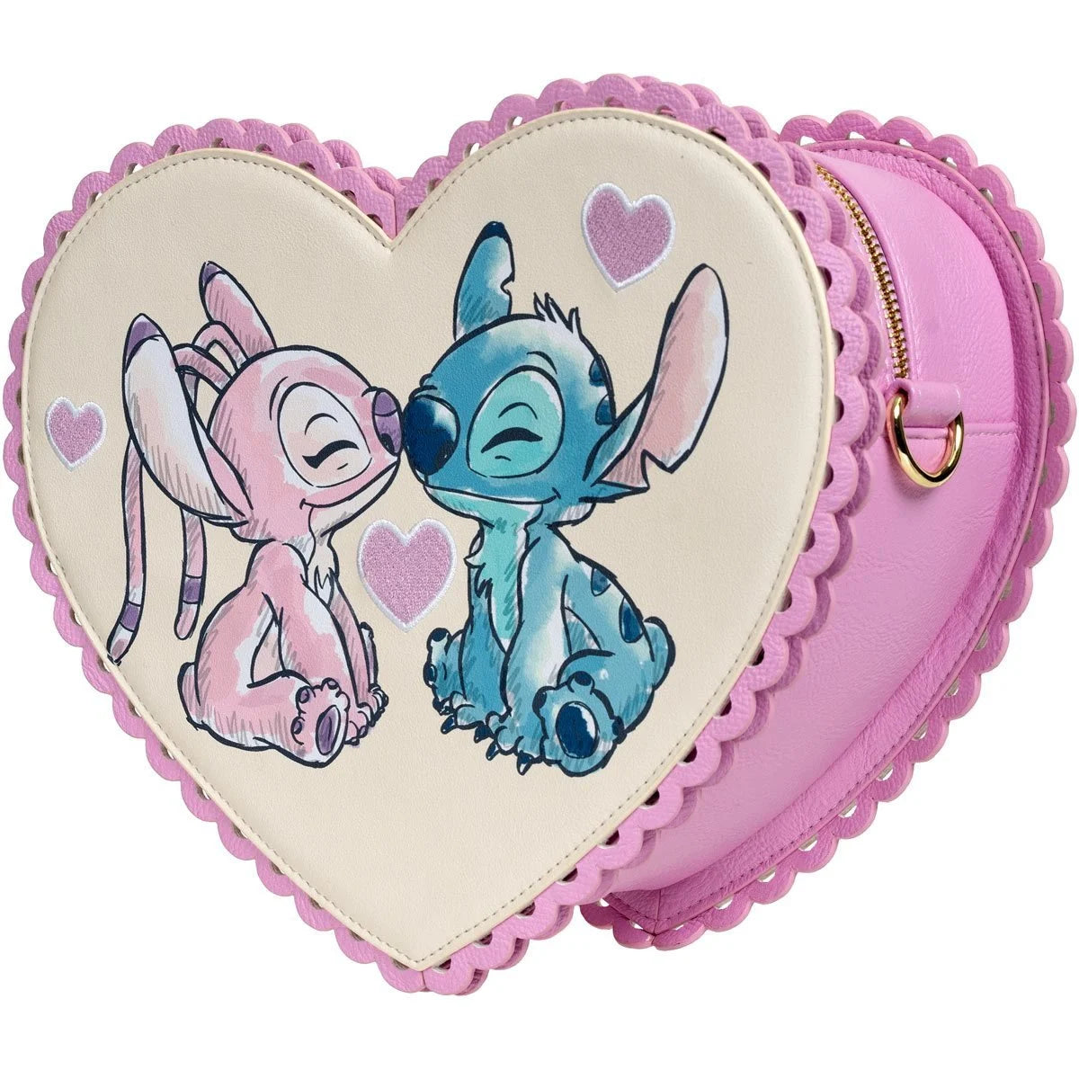 Loungefly™ Disney™ Lilo & Stitch™- Angel and Stitch Heart Kiss Crossbody Purse - Entertainment Earth Exclusive