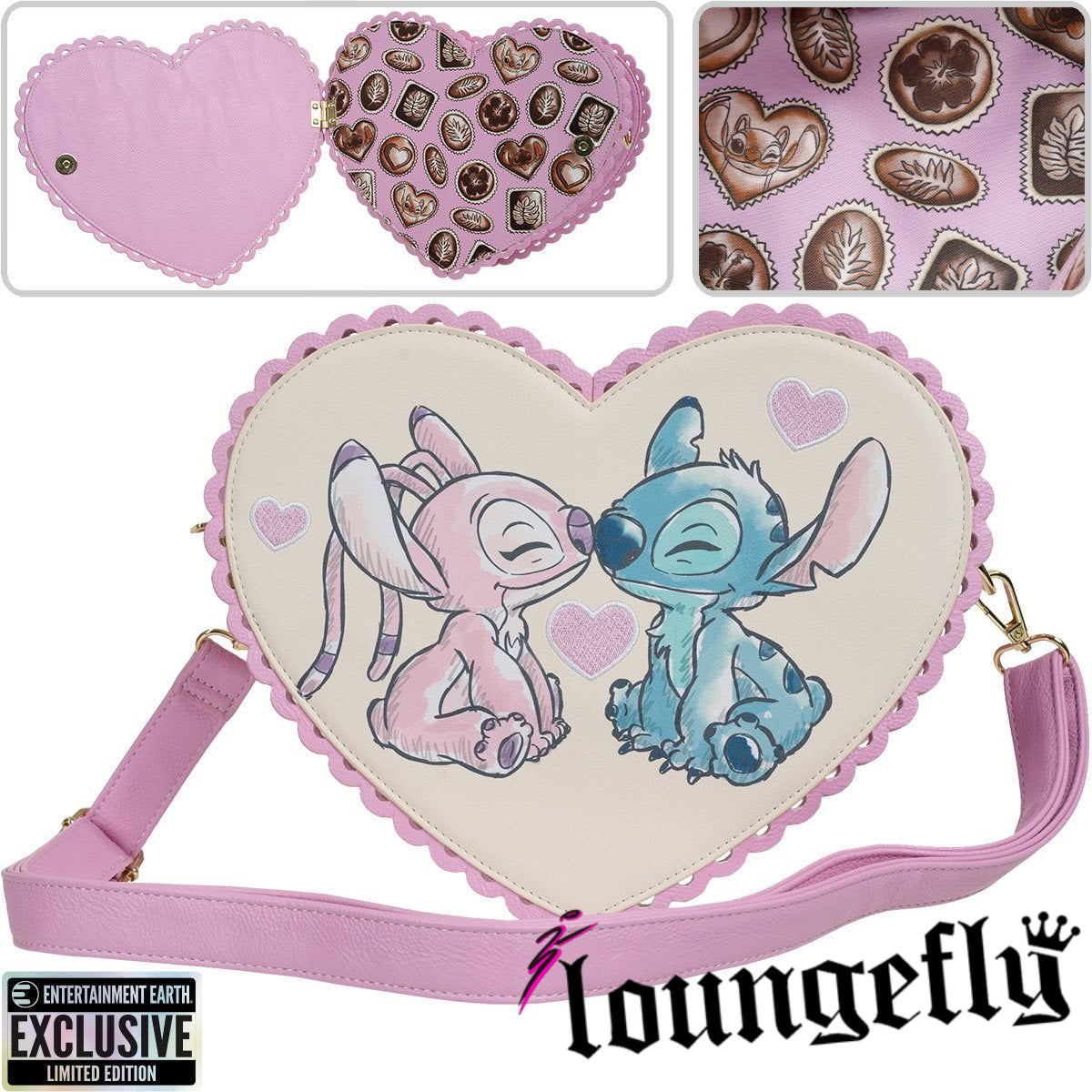 Loungefly™ Disney™ Lilo & Stitch™- Angel and Stitch Heart Kiss Crossbody Purse - Entertainment Earth Exclusive