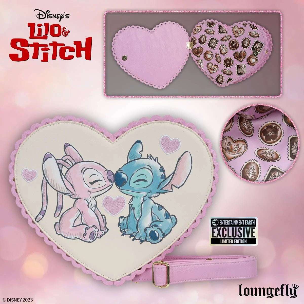 Loungefly™ Disney™ Lilo & Stitch™- Angel and Stitch Heart Kiss Crossbody Purse - Entertainment Earth Exclusive