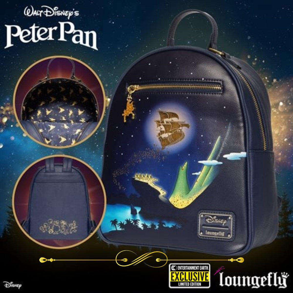 Loungefly™ Disney™ Peter Pan™ Tinkerbell™ Flying Jolly Roger Mini-Backpack - Entertainment Earth Exclusive
