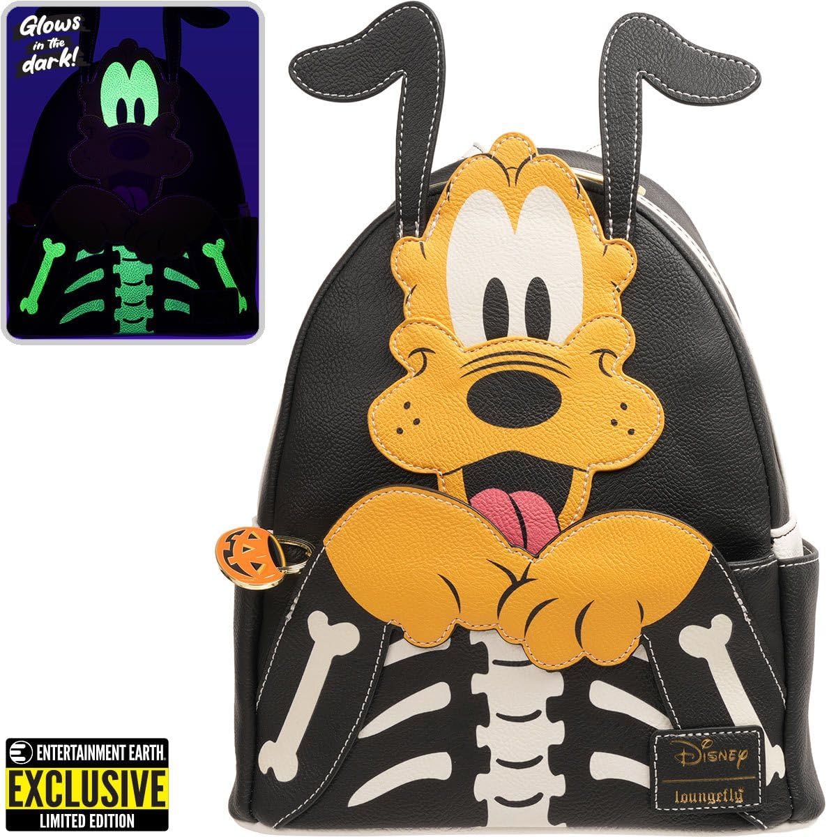 Loungefly™ Disney™ Pluto Skellington Glow-in-the-Dark Mini-Backpack - Entertainment Earth Exclusive