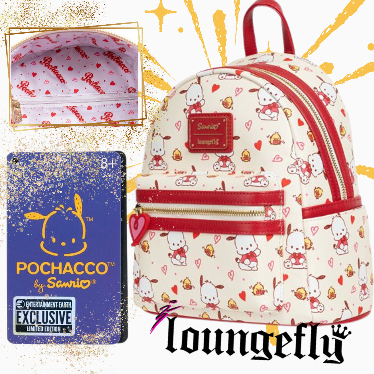 Loungefly™ Sanrio™ Hello Kitty™ and Friends Pochacco Hearts Mini-Backpack- Entertainment Earth Exclusive