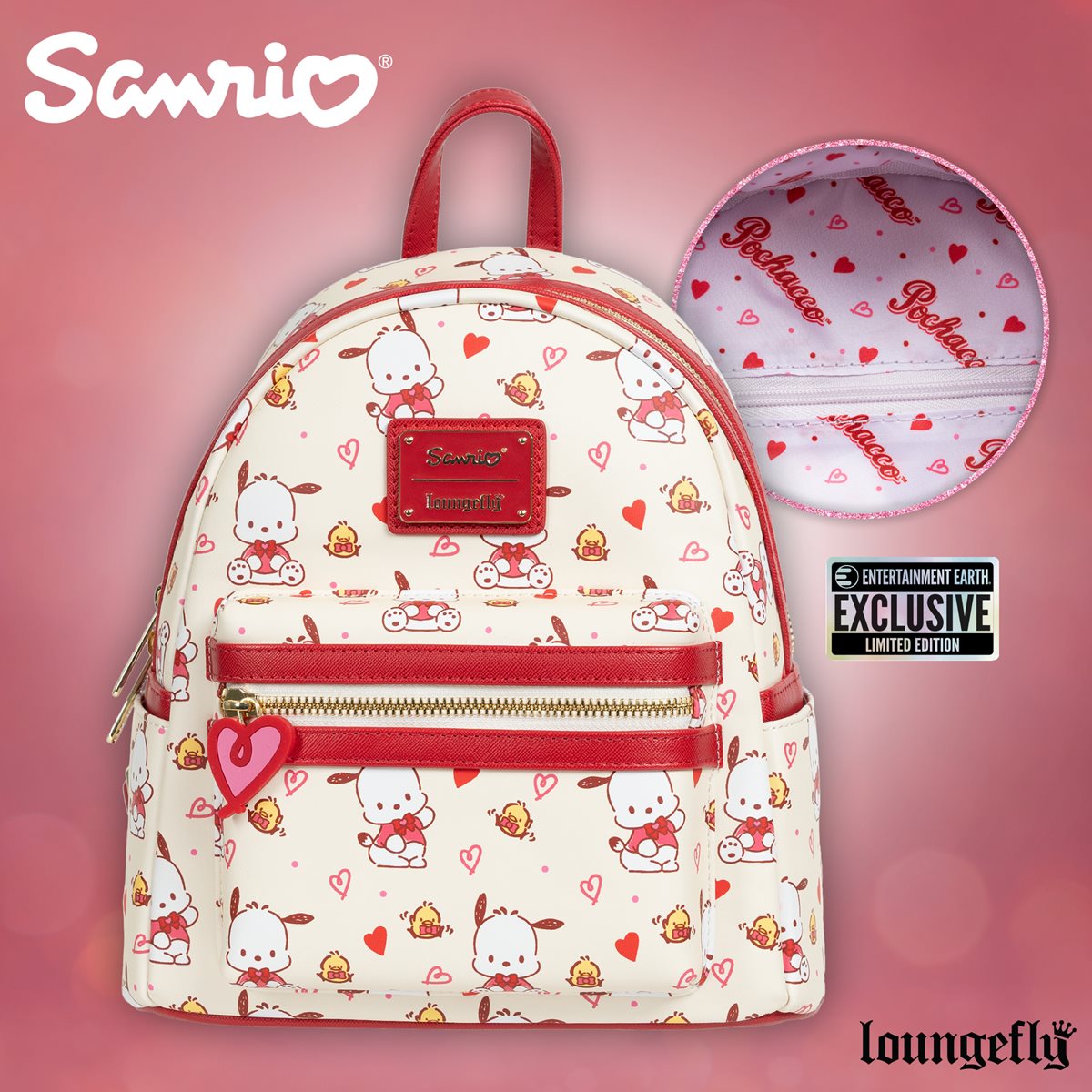 Loungefly™ Sanrio™ Hello Kitty™ and Friends Pochacco Hearts Mini-Backpack- Entertainment Earth Exclusive