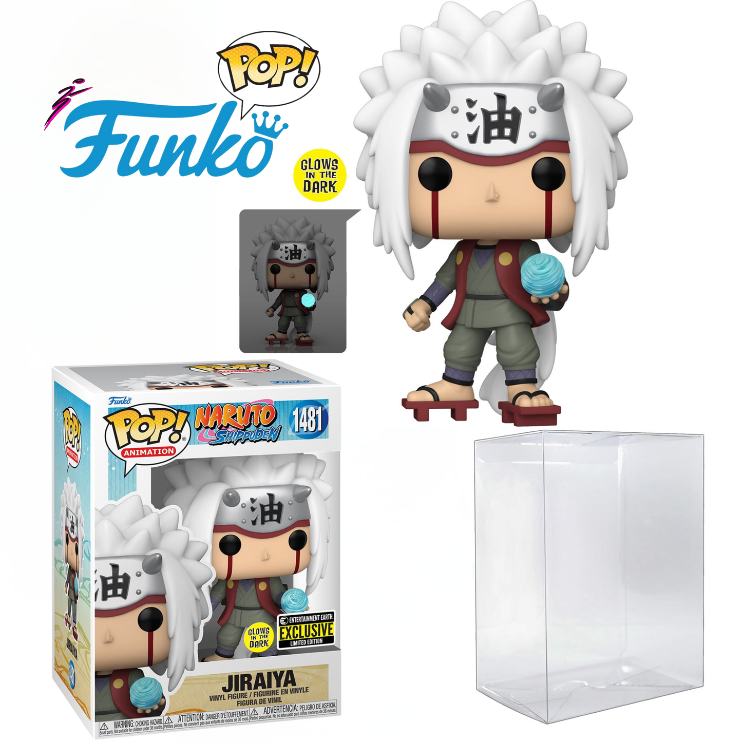 CLEARANCE!! Naruto Shippuden™ Jiraiya with Rasengan Glow-in-the-Dark Funko Pop!™ Vinyl Figure #1481 - Entertainment Earth Exclusive