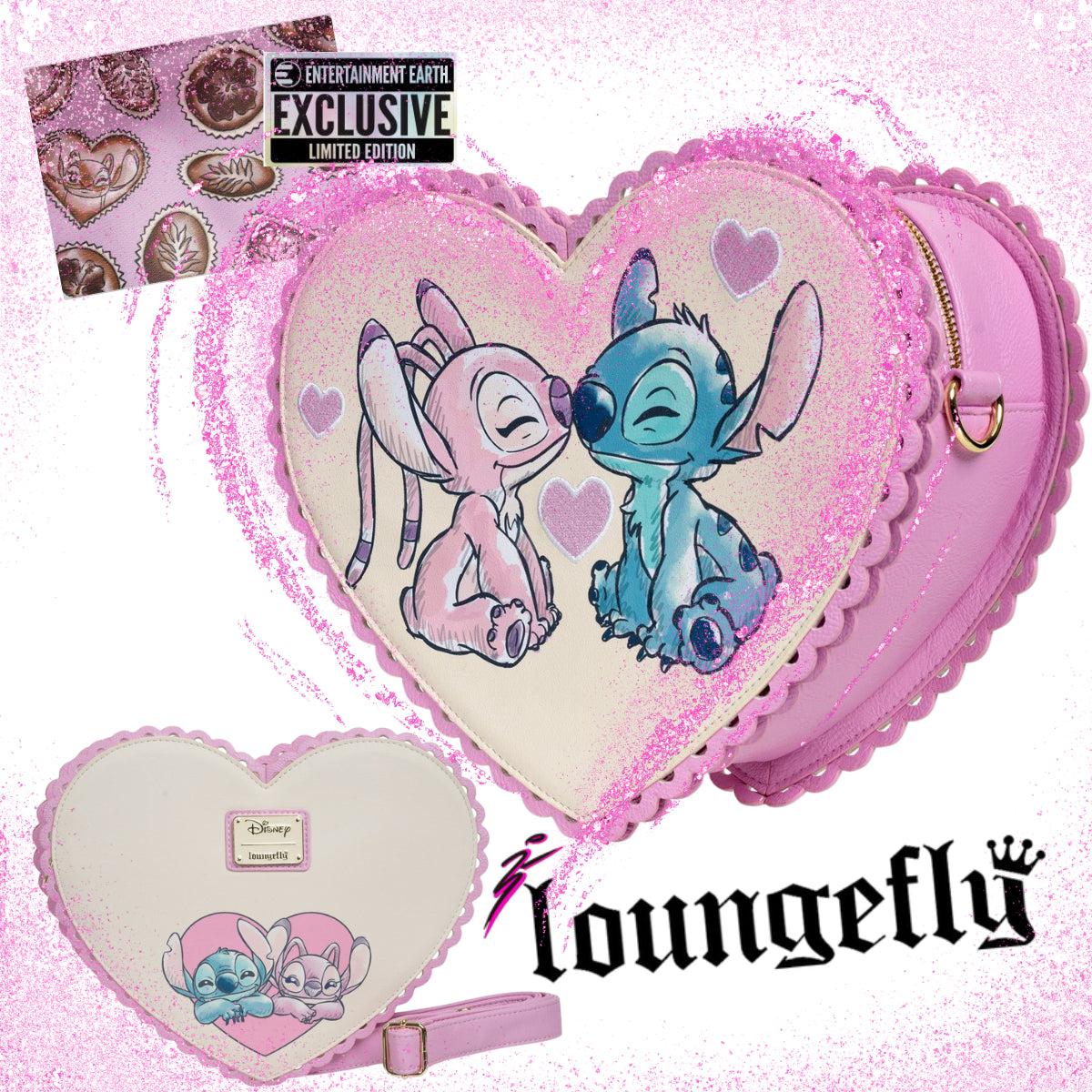 Loungefly™ Disney™ Lilo & Stitch™- Angel and Stitch Heart Kiss Crossbody Purse -  Entertainment Earth Exclusive