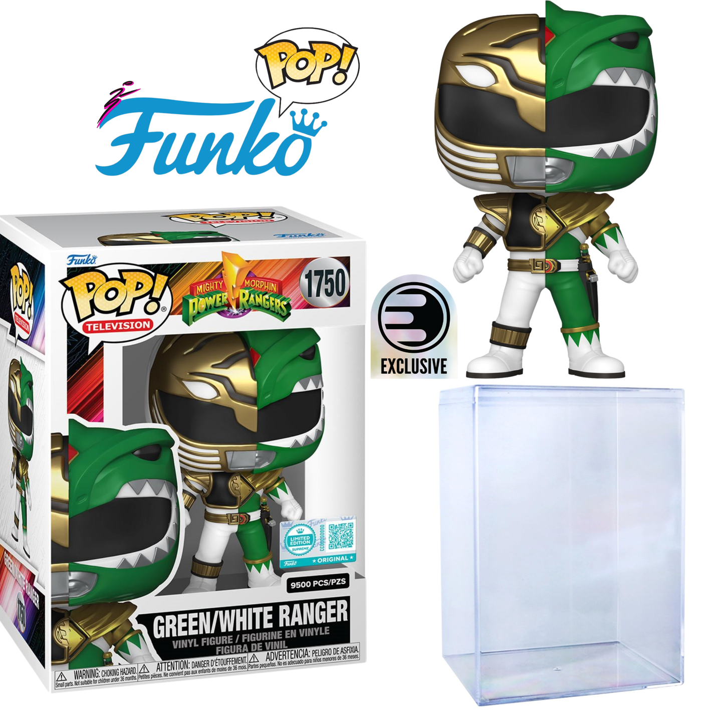 Mighty Morphin' Power Rangers™ Green/White Ranger Funko Pop!™ Vinyl Figure #1750 - Entertainment Earth Exclusive™ W/ Hard Shell Protector
